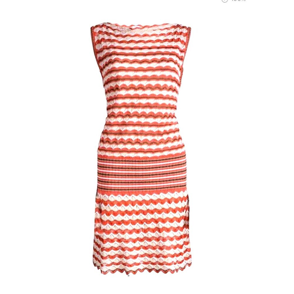 M Missoni Knit Dress M Fish Scale Orange Pink Lurex Metallic Metallic Midi Italy